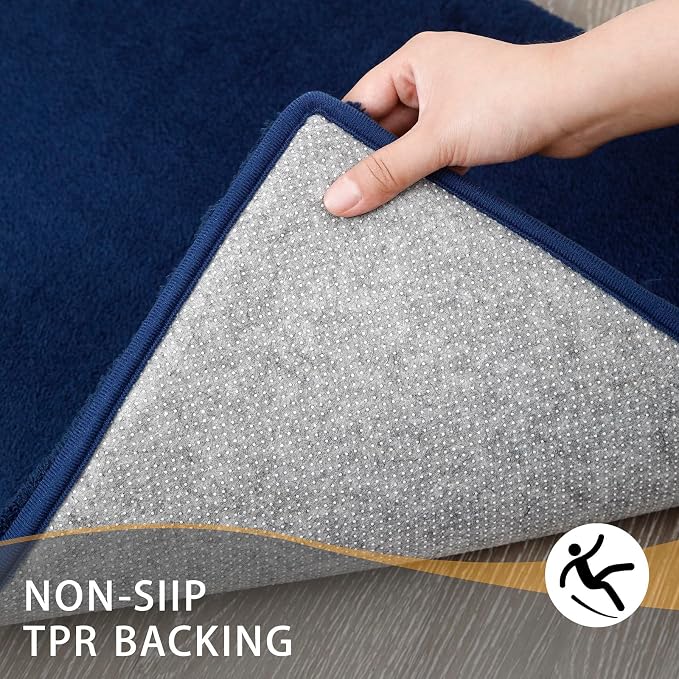 MINIDEAR Toilet Rugs 24x20 - U Shaped Navy Blue Thick Memory Foam Contour Rugs,Ultra Soft & Plush Fluffy, Non-Slip, Quick Dry, Absorbent Washable Floor Microfiber Mat for Home Decor Accessories