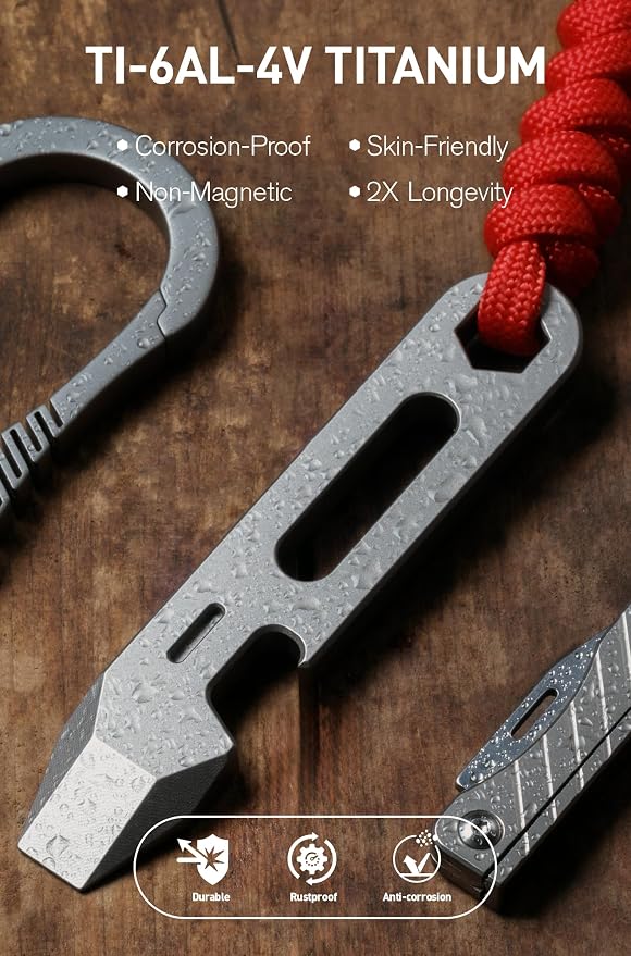 KEEPO LINK Titanium EDC Pry Bar Multitool, 4-in-1 Keychain Prybar Tool with Bottle Opener, Hex Wrench & Ruler, Pocket Pry Tool for Everyday Carry, Camping & Outdoor Gear, OLT03 (Gunmetal Grey)