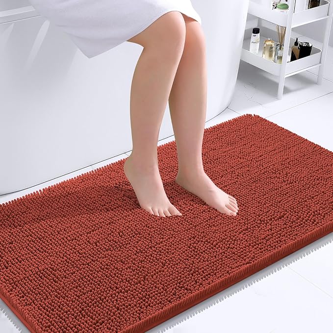 OLANLY Bathroom Runner Rugs 44x24, Soft Absorbent Chenille Bath Rugs, Rubber Backing Quick Dry, Machine Washable Long Bath Mats for Bathroom, Tub and Shower, Home Decor Accessories, Rustic Terracotta