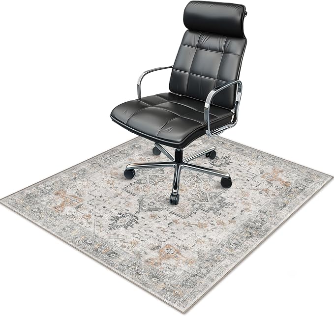 48"x60" Office Chair Mat for Hardwood Tile Floor, Under Desk Carpet Protector for Rolling Computer Chair Mat, Machine Washable Area Rug, Anti-Slip 1/5" Thick Low Pile Thin Vinyl Floor Mat, Taupe