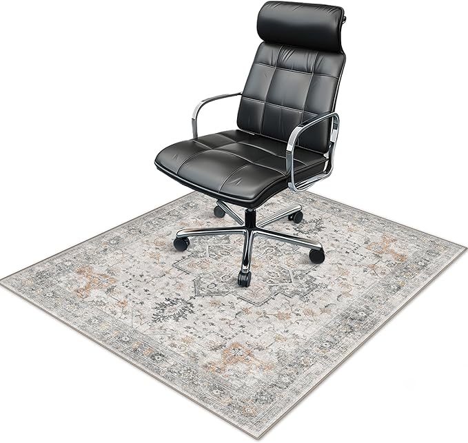 30"x48" Office Chair Mat for Hardwood Tile Floor, Under Desk Carpet Protector for Rolling Computer Chair Mat, Machine Washable Area Rug, Anti-Slip 1/5" Thick Low Pile Thin Vinyl Floor Mat, Taupe