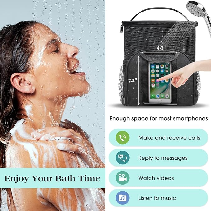 Attmu Mesh Shower Caddy Portable Dorm Tote Bag, Quick Dry Hanging Toiletry Bag, Large Capacity Shower Bag for College Dorm Room Essentials for Boys and Girls for Bath Camping (Black)