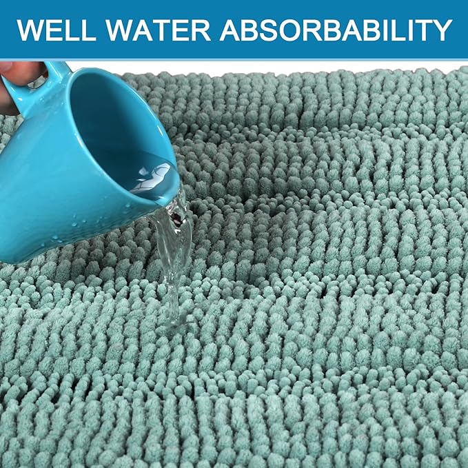 H.VERSAILTEX Bathroom Rugs Bath Rug Set 2 Piece Bathroom Contour Rug Toilet Mat Sets Non Slip Contour Bath Rug Ultra Thick Water Absorbent Striped Bath Mats(36" x 24" Plus 20" x 24" U, Eggshell Blue)