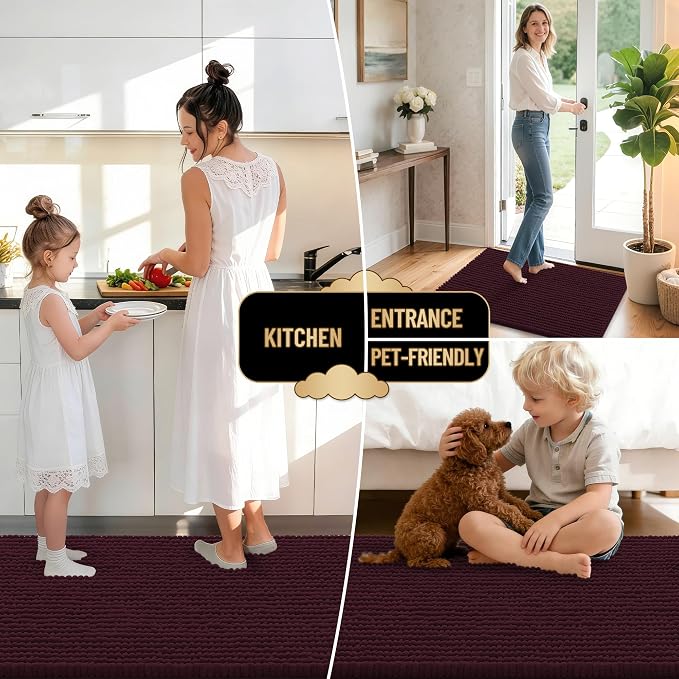 OLANLY Thick Bathroom Runner Rugs 44x24, Extra Soft Absorbent Chenille Bath Rugs, Rubber Backing, Machine Wash Dry, Long Bath Mats for Bathroom, Tub and Shower, Home Decor Accessories, Black Cherry