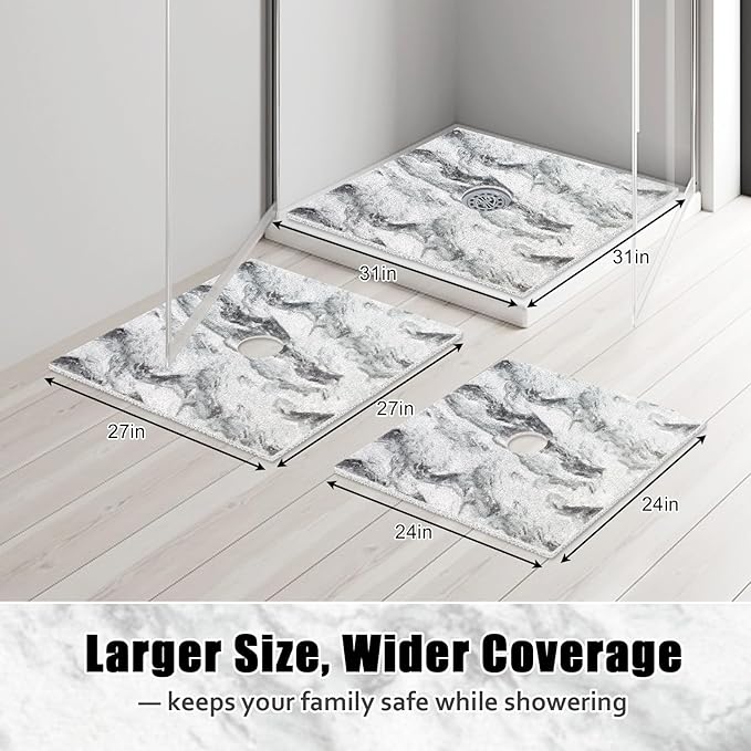 Square Shower Mat Non Slip: 24x24 Inch Shower mats for Inside Shower with Drain Hole in Middle, Super Soft PVC Loofah Massage Shower Floor Mat, Anti Slip Shower Stall Mat, Quick Drying