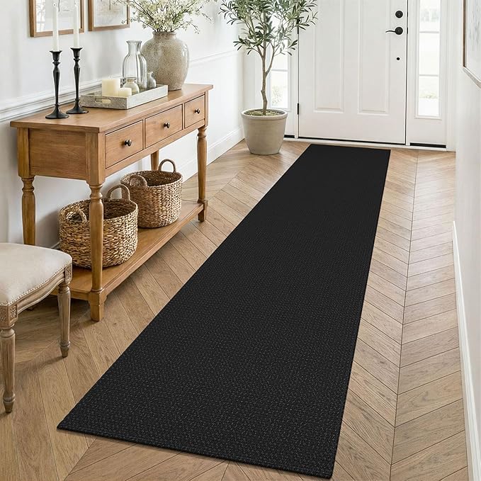 KOZYFLY Black Runners for Hallway 2x8, Washable Runner Rug, Woven Non Slip Kitchen Runner, Braided Entryway Rug, Floor Carpet for Foyer, Bedroom, Hall, Black/Dark Grey