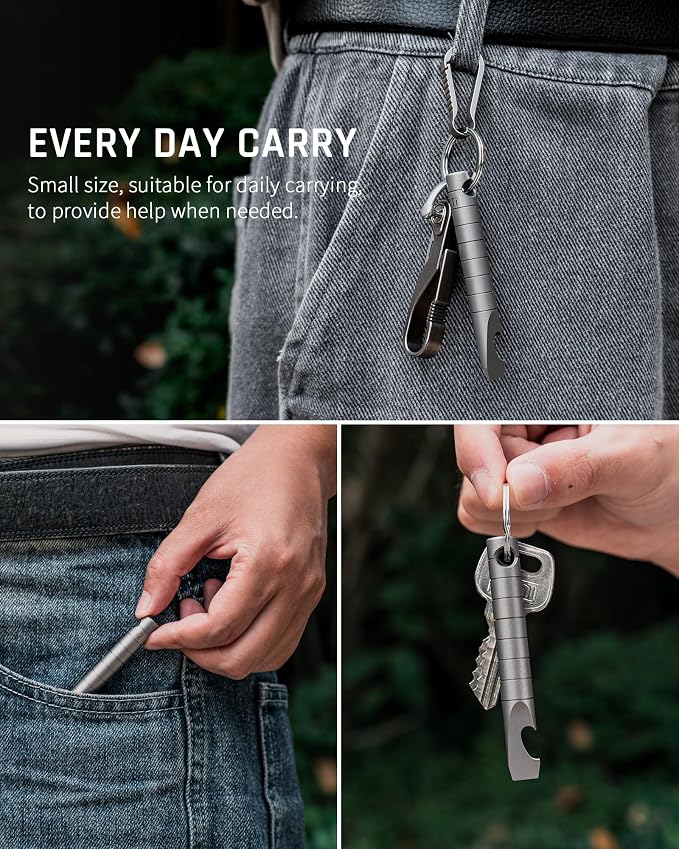 TISUR Keychain Pry Bar, Titanium Mini EDC Prybar Multitool with Bottle Opener, Pocket Small Keychain Tools for Every Day Carry(Gray-Mini)