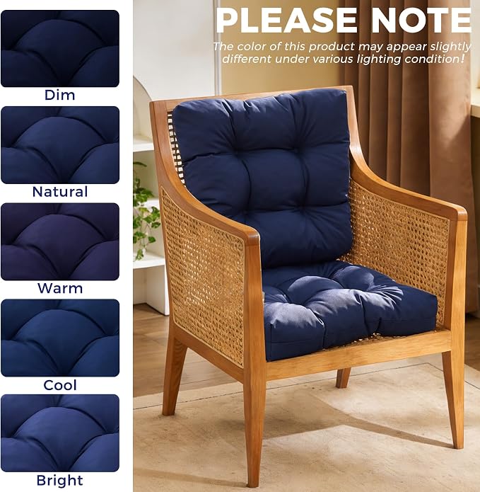 IASEAHK Outdoor Chair Cushions Set of 2, 17" x 17" x 4", Waterproof Outdoor Seat Cushions for Patio Furniture, Fade-Resistant Patio Chair Cushion, Dining Wicker Chair Pads for Porch Garden, Navy Blue