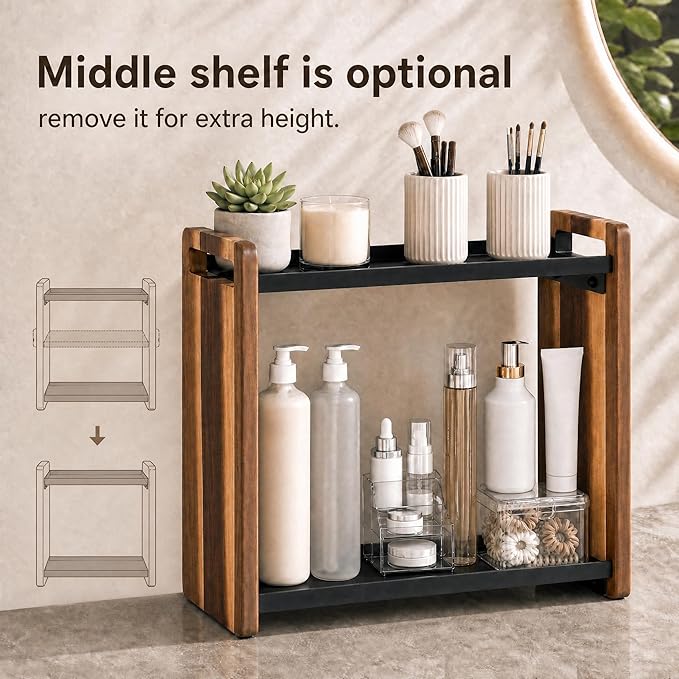 Narrow Solid Wood Bathroom Counter Organizer, Space-Saving Bathroom Storage Rack for Vanity, Multi-Purpose Kitchen Spice Rack & Bedroom Makeup Organizer(Acacia, 3 Tier)