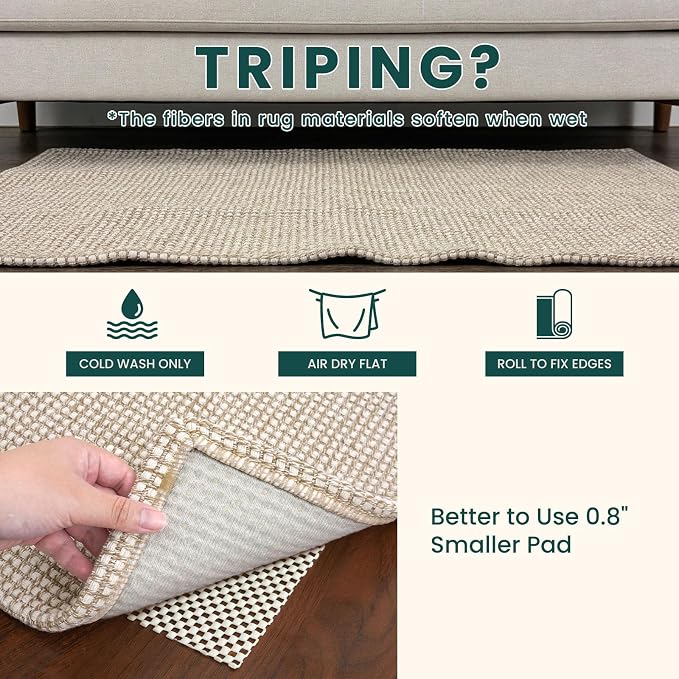 KOZYFLY Washable 5x7 Living Room Rug, Non Slip Woven Area Rugs, Braided Floor Carpet for Entryway, Kitchen, Bedroom, Dining Room, Office, Cotton Rug Indoor Decor, Ivory/Camel/Brown