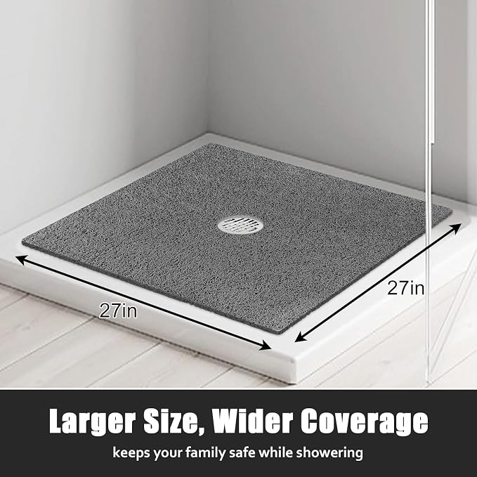 ZOESOE Square Shower Mat Non Slip: 27x27 Inch Large Shower Mats for Inside Shower with Drain Hole in Center, Super Soft PVC Loofah Massage Shower Stall Mat, Anti Slip Shower Floor Mat, Quick Drying