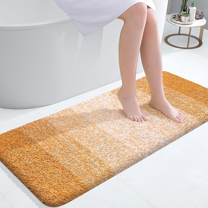 OLANLY Bathroom Runner Rugs Mat 47x20, Extra Soft Absorbent Microfiber Bath Rugs, Rubber Backing, Quick Dry, Washable Long Bath Mats for Bathroom, Tub and Shower, Home Decor Accessories, Golden Yellow