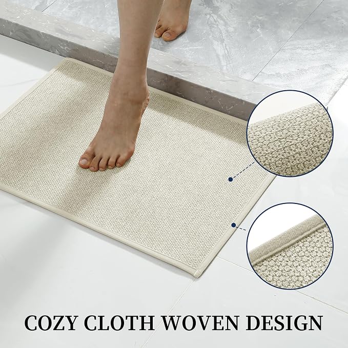 YIHOUSE Beige Bathroom Rugs Sets 2 Piece, Quick Dry Thin Bath Mat with Toilet Rug, Non Slip Absorbent Machine Washable, Bath Rugs for Tub Sink Home Decor (17"x24" + 17.5"x24" U-Shaped)
