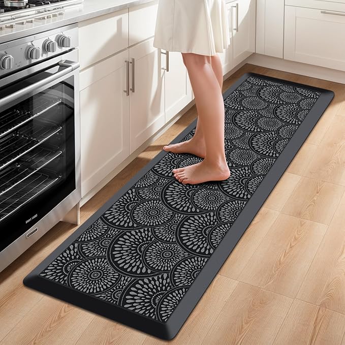 Mattitude 4/5 Inch Kitchen Mat, 17.3x59in Heavy Duty Ergonomic Comfort Foam Standing Desk Mat, Waterproof Non-Slip Standing Mats and Rugs for Kitchen, Office, Black