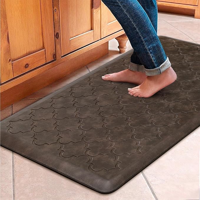 WISELIFE Kitchen Mat Cushioned Anti Fatigue Floor Mat,17.3"x39",Thick Non Slip Water Resistant Kitchen Rugs and Mats,Heavy Duty PVC Foam Standing Mat for Kitchen,Floor,Home,Desk,Sink,Laundry,Brown