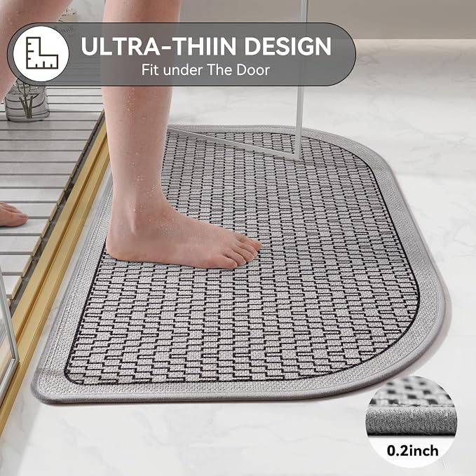 YDKGL Ultra Thin Bathroom Rugs Mat Quick Dry Absorbent Non Slip Bath Mat Bath Mats for Bathtub Mat Bathroom Carpet Fit Under Door Washable Floor Rubber Half Round Bath Rugs Grey 16x24