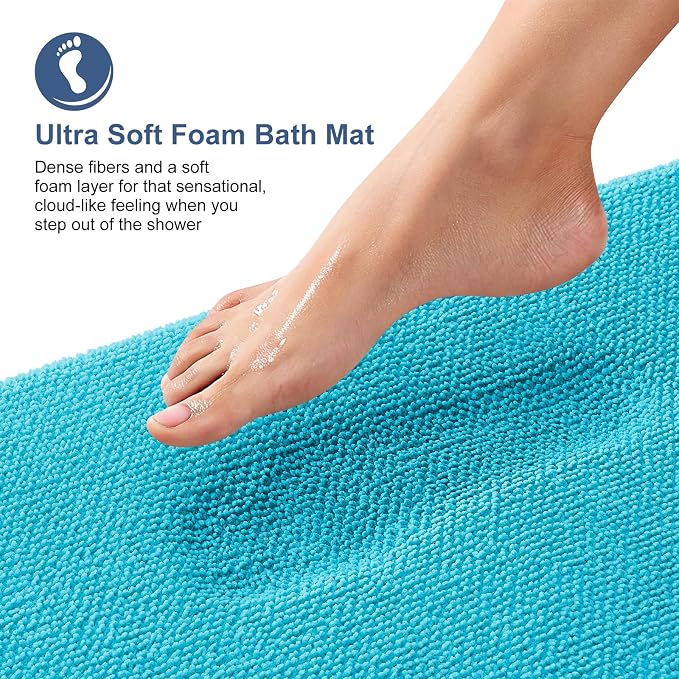 OLANLY Thick Memory Foam Bath Mat Rug 36x24, Extra Soft Absorbent Bathroom Rug, Quick Dry Bath Mats, Non-Slip, Machine Washable Carpet for Bathroom, Tub and Shower, Home Decor Accessories, Aqua Sky