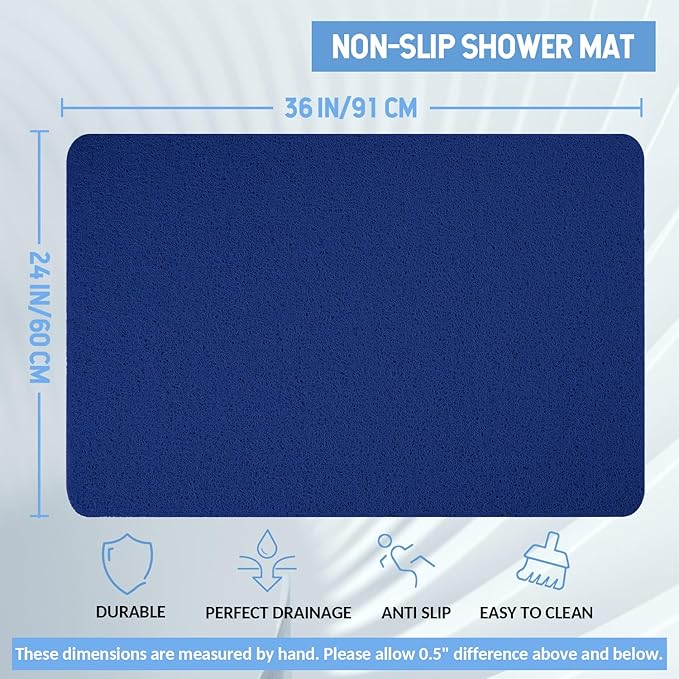 Hargiis Non-Slip Bathtub Mat, Anti Slip Shower Mat, Fast Drying Bathtub Mats, Foot Scrubber Mat, Anti Slip Mat for Tub, Floor, Bathroom, Kitchen, Home, Hotel (Navy Blue 36"×24")
