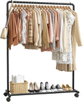 Sakugi Clothes Rack - Clothing Rack with Storage Mesh Shelf & Casters, Heavy-Duty Metal Clothing Rack for Hanging Clothes, Dresses, Coats, Large Load Capacity, Easy Assembly, Black, 44.3"x16.9"x59.0"