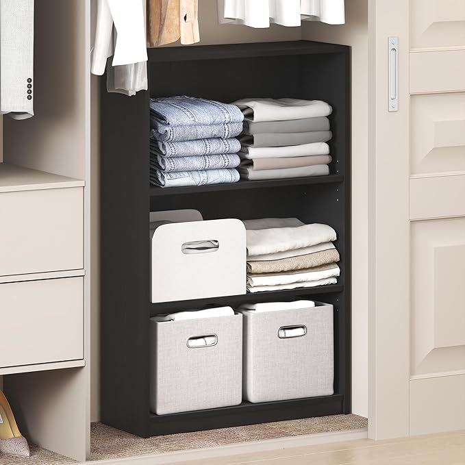 Furinno Reed Closet Organizers and Storage, 3-Tier Closet Organizer, Open Shelf Closet Storage, for Wardrobe, Bedroom, Living Room, Blackwood