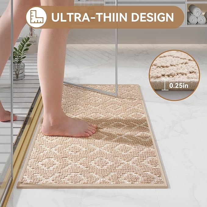YDKGL Bathroom Rugs Non Slip, Super Absorbent Quick Dry Bath Mat, Rubber Backing Ultra Thin Bathroom Mats Fit Under Door Bathroom Floor Bathtub Shower
