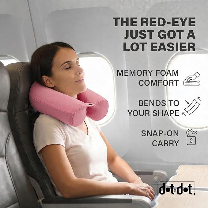 Dot&Dot Twist Memory Foam Travel Pillow for Airplanes - Neck Pillow for Sleeping - Airplane Pillow for Neck Support, Chin, Lumbar and Leg - Bendable Neck Roll Pillow Travel Essentials