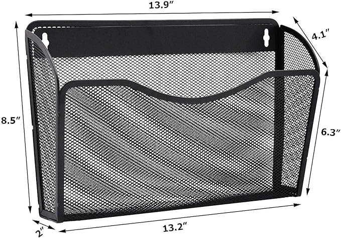 EASEPRES 3 Single Pocket Mesh Hanging File Organizer, Vertical Wall Mounted Magazine File Holder, Mount Basket Mail Paper Document Folder Organizing for Office, Home and School, Black