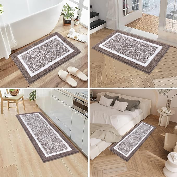Pauwer 3 Piece Plush Bath Mat Set, Non Slip Shaggy Bathroom Mats with U-Shaped Contour Toilet Mat for Bedroom Living Room