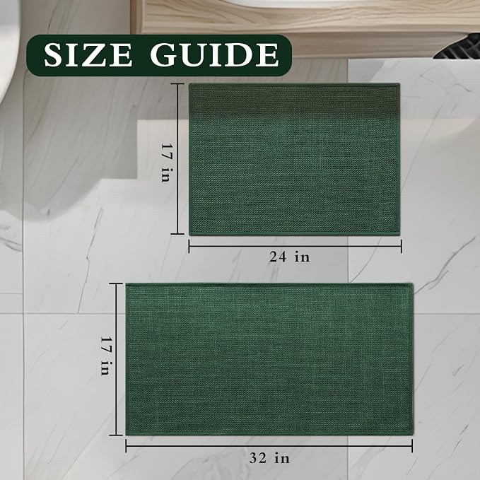 YIHOUSE Green Bathroom Rug Sets 2 Piece, Bath Mat Quick Dry, Thin Bath Rug Set, Absorbent Bath Mat for Bathroom Non Slip Washable for Toilet and Floor 17"x24"+17"x32"