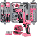 Hi-Spec 58pc Pink 8V USB Electric Power Cordless Drill Driver and Womens Ladies Home DIY Tool Kit Set. Screwdrivers, Drill Bit Set Accessories, Pliers and Hammer In a Toolbox Case