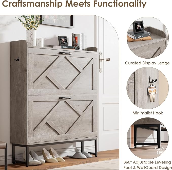 Nicetree Shoe Cabinet Storage for Entryway,Narrow Shoe Storage Cabinet, Space-Saving Shoe Organizer Cabinet, Vertical Entryway Solution for Foyer, Mudroom, Gray