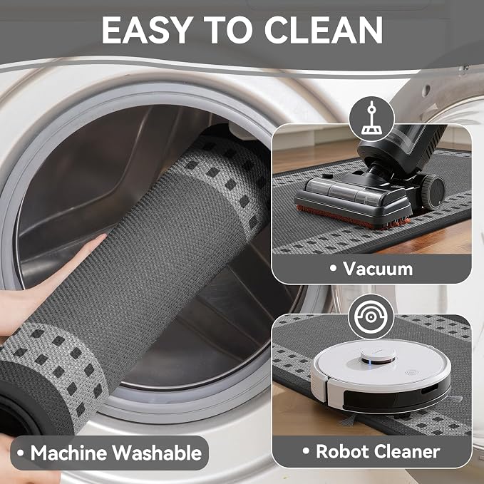 Kitchen Mats for Floor, 17''x30'' Washable Absorbent Kitchen Mat Non Slip, Braided Kitchen Runner Rug, Kitchen Sink Rug, Grey