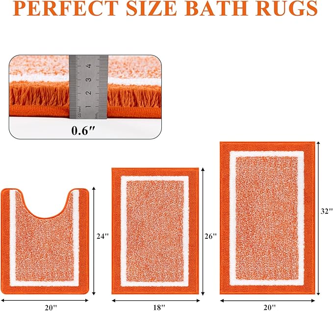 Pauwer Bathroom Rugs Sets 3 Piece Bathroom Shower Rugs with U-Shaped Contour Toilet Mat Absorbent Microfiber Plush Bath Mats Non Slip Bath Rugs Machine Washable Shaggy Bath Floor Mats