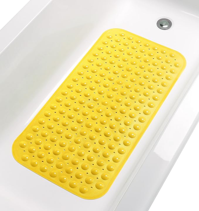 Large Non-Slip Bathtub & Shower Mat 31”x16” (Smooth/Non-Textured Tubs Only) Safe, Clean, Machine-Washable, Superior Grip&Drainage, Vinyl, Opaque Yellow