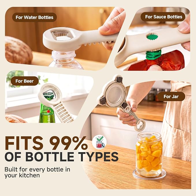 2026 Upgraded 4-in-1 Jar Opener - Adjustable Stainless Steel Lid Remover for Seniors & Arthritis Sufferers, Fits Kitchen Jars, Bottles & Cans Brown(2Pcs)