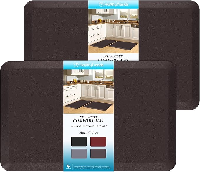 HappyTrends 2 PCS Kitchen Mat Cushioned Anti-Fatigue Floor Mat, Heavy Duty Ergonomic Comfort Foam Standing Mat, Waterproof Non-Slip Kitchen Rugs for Home, Office, Laundry,Chocolate