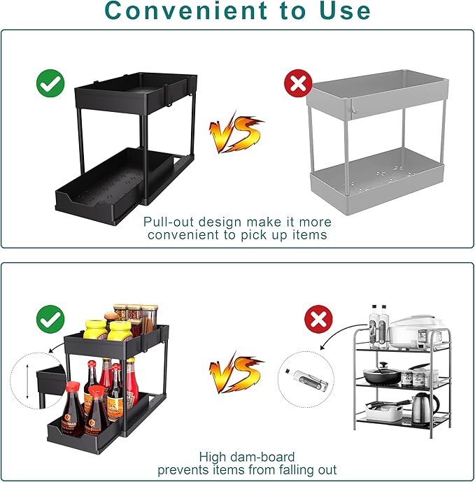 Under Sink Organizer -2 PACK|Pull Out Bathroom Organizer|2 Tier Slide Out Bathroom/Kitchen Organiers and Storage. (2 PACK Normal)