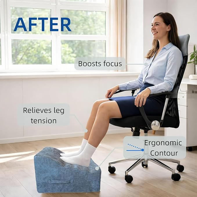 Under Desk Footrest, Multi-Functional Footrest with Portable Handle & Removable Washable Cover - Ergonomic Foot Stool Elevating and Supporting Feet and Legs for Chair and Sofa (Blue)