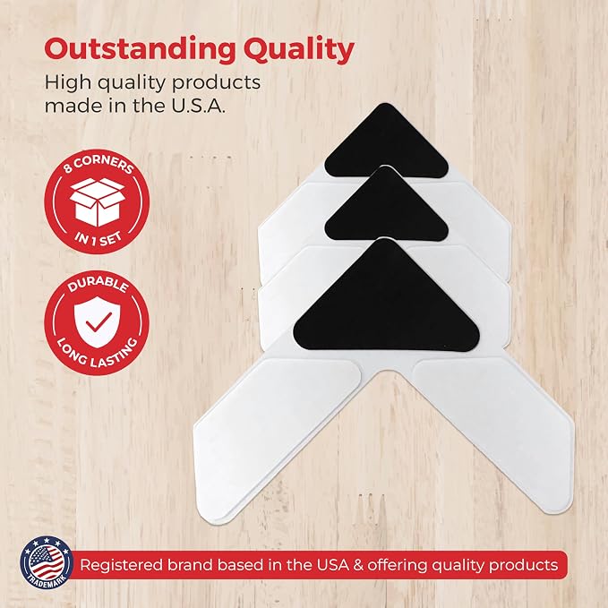 StepNGrip iPrimio Rug Gripper - Secure Rug Corner Grippers for Indoor & Outdoor Use - Helps Prevent Curling & Slipping - Ideal Carpet Tape to Keep from Curling - 6.5 x 6.5 inches - White (Pack of 8)
