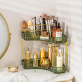 shuang qing Upgraded 2-Tier Corner Bathroom Countertop Organizer – Spacious Storage for Makeup, Skincare & Perfumes, Built-in Brush Holder Fits Vanity/Dresser/Bsthtub (Sage Green)