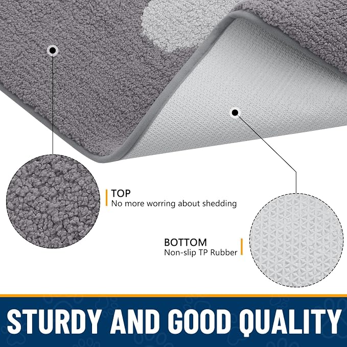 Smiry Dog Door Mat for Muddy Paws, Absorbs Moisture and Dirt, Low-Profile Entryway Mat with Non-Slip Backing, Entry Indoor Outdoor Doormat for Inside Floor (40x32 Inches, Light Grey, Paw)
