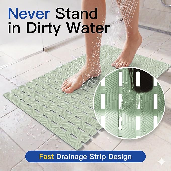 Non Slip Bathtub Mat - Shower Mats for Inside Shower, Rectangular PVC Tub Mat with 200+ Suction Cups for Safety, 27x16 Inch, Sage Green