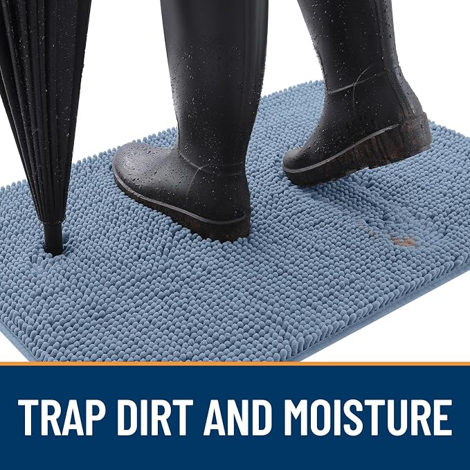 OLANLY Dog Door Mat for Muddy Paws 50x30, Absorbs Moisture and Dirt, Absorbent Non-Slip Washable Doormat, Quick Dry Chenille Mud Mat for Dogs, Entry Indoor Entryway Carpet for Inside Floor, Airy Blue