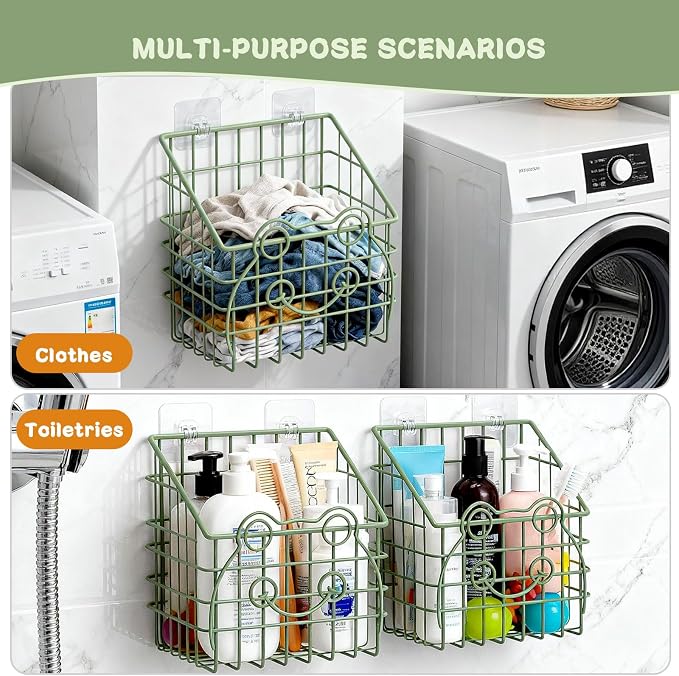 Greentainer 2 Pack Bath Toy Storage Organizer, Large Rustproof Metal Wire Basket, Wall Mounted Hanging Bathtub Holder, Bathroom Shower Caddy for Tub Toys & Toiletries