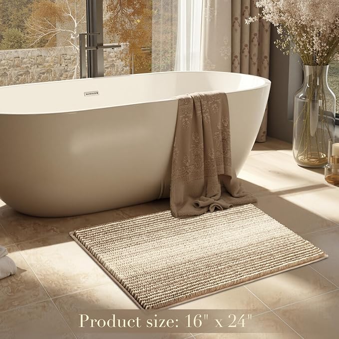BSICPRO Bathroom Rugs, Bath Mat Rug for Bathroom Non Slip 20 x 32 Inches Water Absorbent Chenille Shower Floor Mats Machine Washable (Tan)