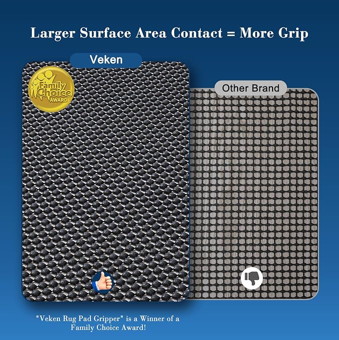 Veken 6x9 Ft Rug Pad Gripper for Hardwood Floors, Non Slip Black Rug Pads for Area Rugs, Thick Rug Grippers for Tile Floors, Under Carpet Anti Skid Mat, Keep Your Rugs Safe and in Place