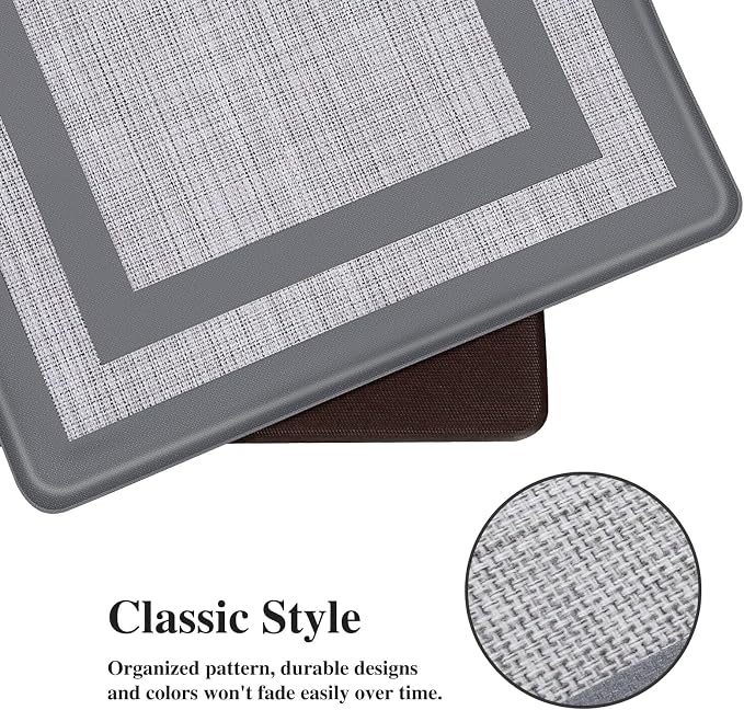 Mattitude Kitchen Mats Set of 2 Cushioned Rugs Anti-Fatigue Mats for Kitchen Floor,Waterproof Non-Slip Mats and Rugs Set for Office,Floor,Laundry 17.3"×29"+17.3"×59",Grey