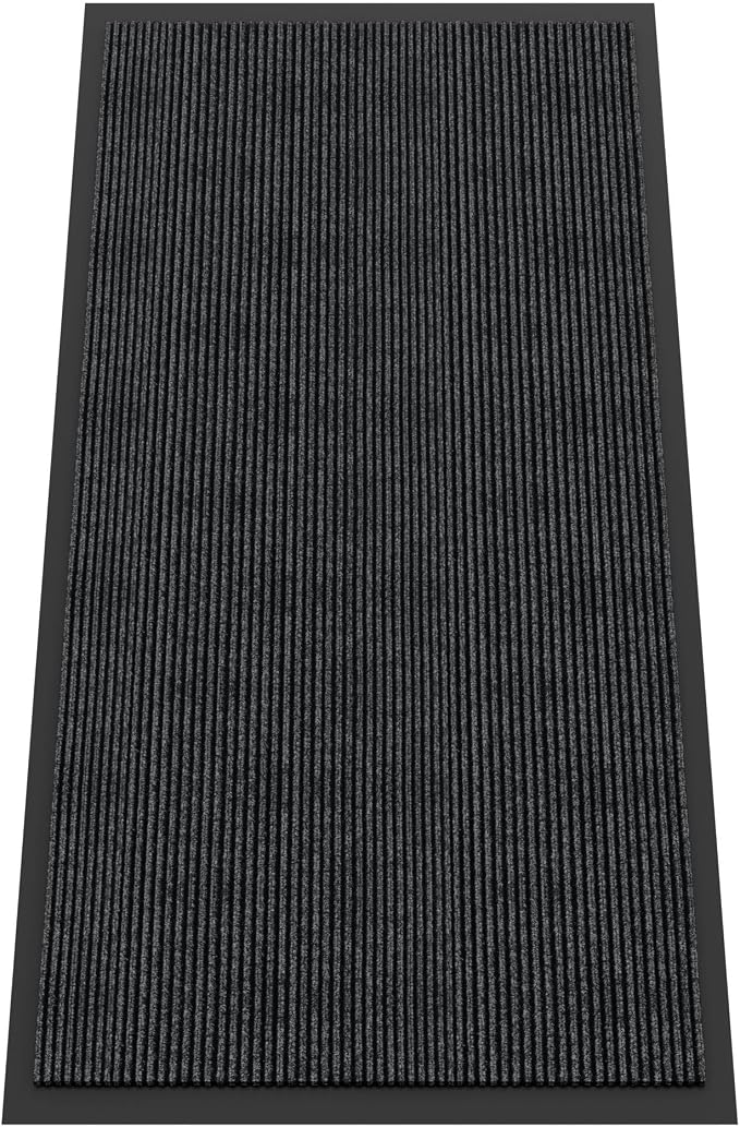 Indoor Outdoor Door Mat, 6’ x 3' Doormat for Entryway, Rubber Backing Non Slip Front Door Mat Outside Entrance, Super Absorbent Commercial Floor Mat for Home Office, Grey
