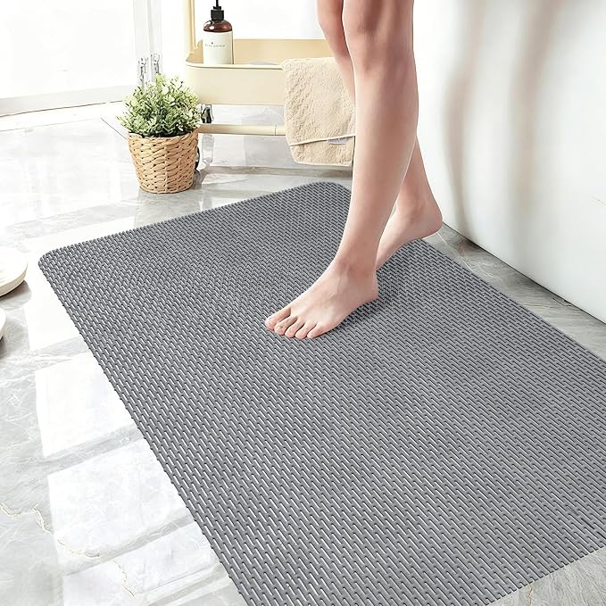 Non Slip Shower Mat: 47" X 32" Extra Large Shower Mats for Inside Shower - PVC Quick Dry Shower Stall Mat with Hundreds Drain Holes