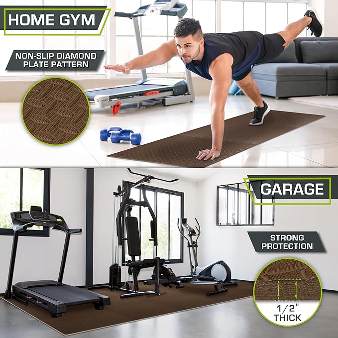 ProsourceFit Exercise Puzzle Mat 1/2-inch, EVA Interlocking Foam Floor Tiles for Home Gym, Workout Equipment, Kids Play Areas, Brown, 144 Sq Ft - 36 Tiles